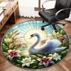 Swan Lotus Flowers Round Rug Nonslip Area Rug Office Chair Mat Carpet Perfect For Bedroom Living Room Office Easy Clean Aesthetic Home Decor