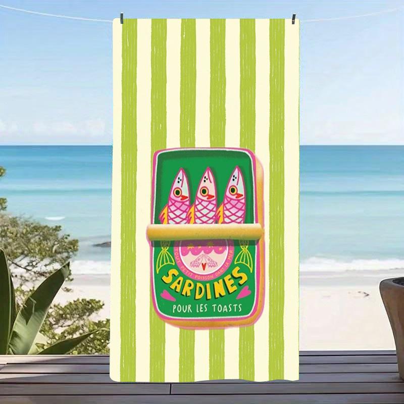 Cute Quirky Sardine Can Microfiber Beach Towel Large Sand Free Pool Towel Quick Dry Lightweight Compact Swim Blanket for Travel