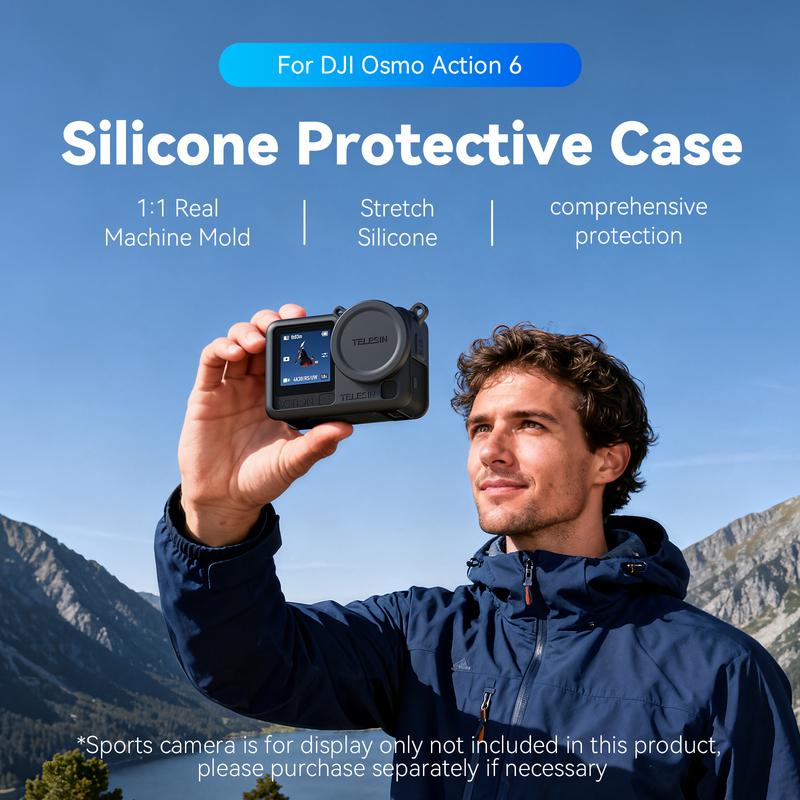 Силиконовый защитный чехол TELESIN для DJI OSMO Action 6, крышка объектива, противоударный чехол для камеры для DJI Action 6 с ремешком для руки