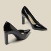 Модные черные лакированные женские туфли-лодочки 2024 года, осень, новые удобные офисные туфли с неглубоким носком, сексуальные туфли с острым носком и толстым каблуком