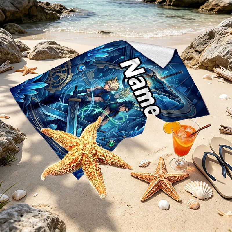 Custom Name Personalized Final Fantasy Print Beach Towel, for Trip Camping Beach Party Home Decor, Birthday Gift for Family & Friends