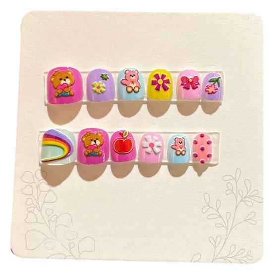 Yousheng 12 шт. детские мультяшные накладные ногти милый рождественский тематический узор с тиснением на ногтях самоклеящиеся накладные ногти DIY художественное украшение