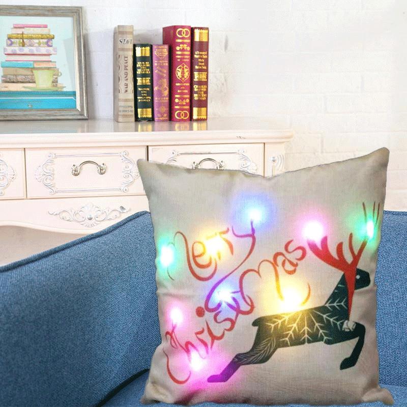 Elegant Cotton Linen Pillow Cover With Led Lights For Charming Christmas Decor