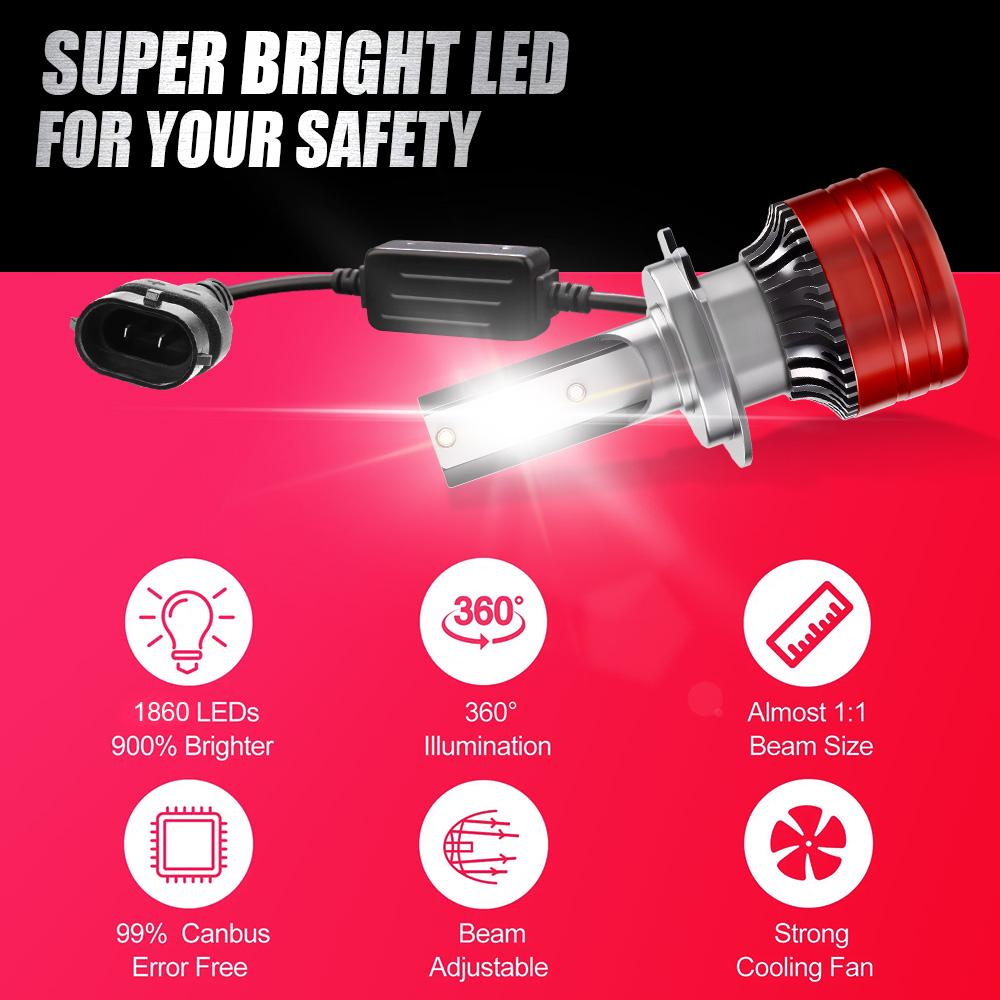 H7 Plug&Play Car LED Headlight Bulbs 30000LM Brightness 3570 CSP 6000k White Internal Driver Replacement Light Bulbs