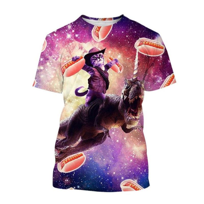 Повседневные мужские футболки с забавным милым рисунком кота, женские футболки с 3D принтом животных, модные летние топы с короткими рукавами большого размера с круглым вырезом
