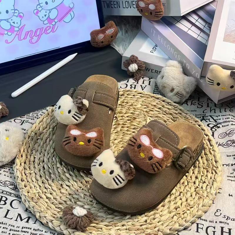 Новые детские шлепанцы KT Birkenstock с мультяшным котиком для девочек – Милые, удобные, закрытые уличные туфли