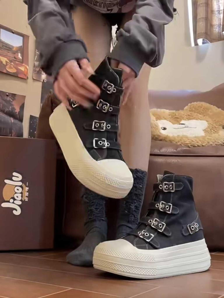 Женские парусиновые кеды на высокой платформе 6,5 см - Маленькие, Универсальные, Дышащие, На толстой подошве для весны и осени