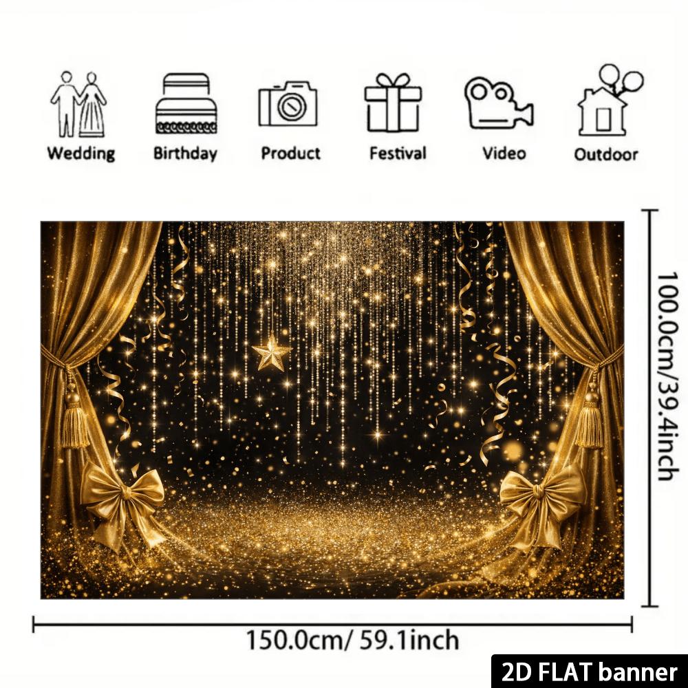 Two-dimensional flat luxurious golden starry background fabric, with black background and gold foil sequins