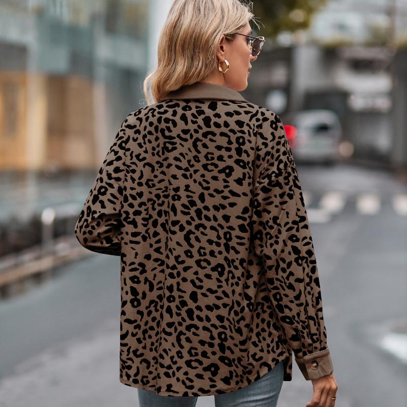 Весенне-осенняя женская куртка с леопардовым принтом и длинными рукавами, рубашка-куртка, женская