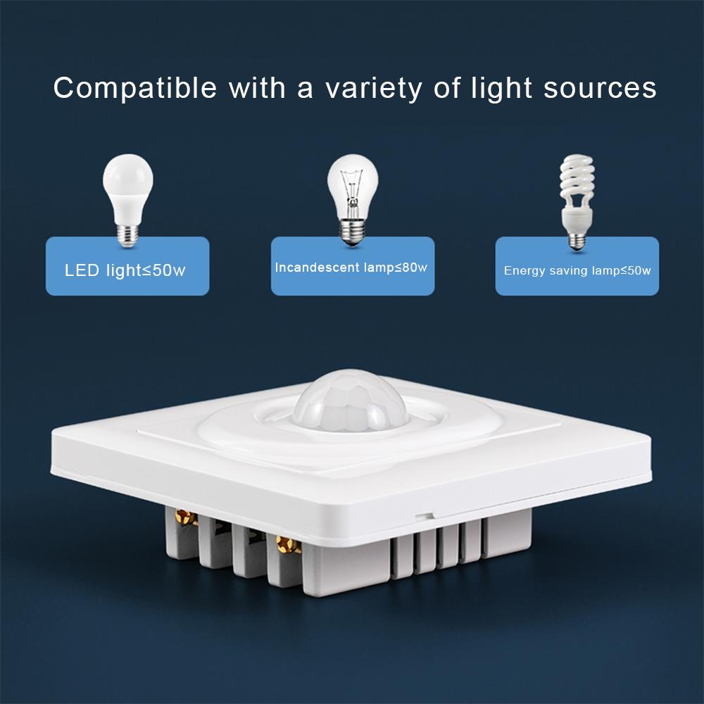 FIR Light Control Sensor Switch Flame Resistant 90 Degrees Concealed Wall Lamp Auto Switch Motion Sensor Switch for Home Improve