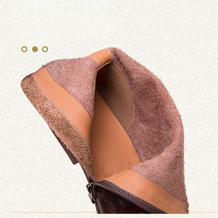 Johnature Square Toe Soft Cowhide Short Boots Retro Versatile Genuine Leather Comfortable Women's Shoes