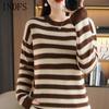 INDFS Женская Мода Повседневные Осенне-Зимние Свитеры с Принтом в Полоску, с Длинным Рукавом и Круглым Вырезом