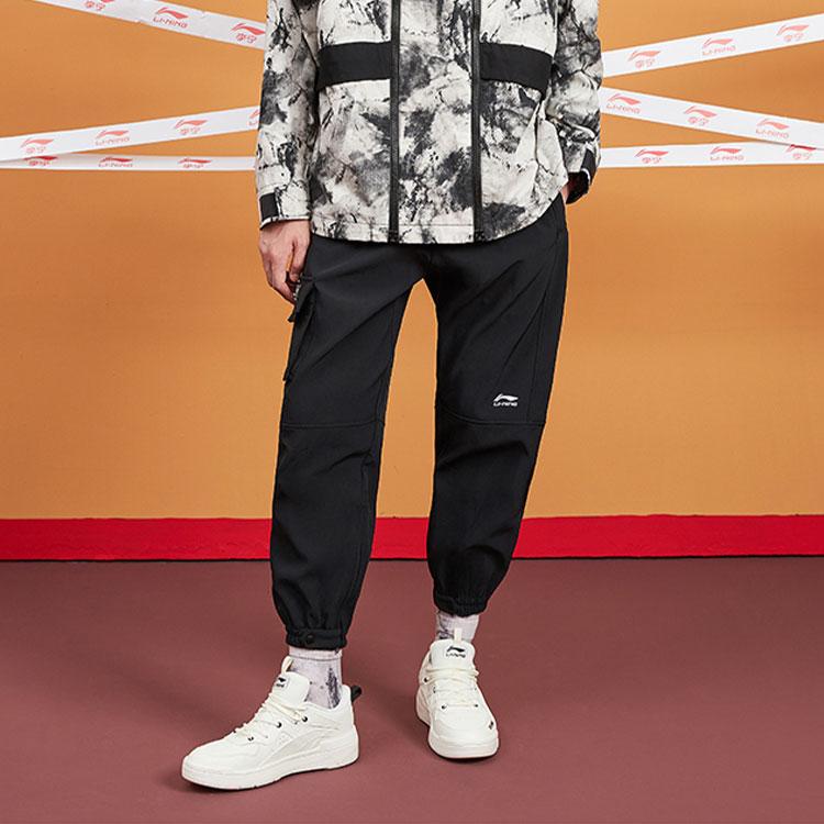 Li Ning Sports Fashion Series флисовая подкладка теплые однотонные спортивные штаны с манжетами мужские брюки черные AYKQ711-1