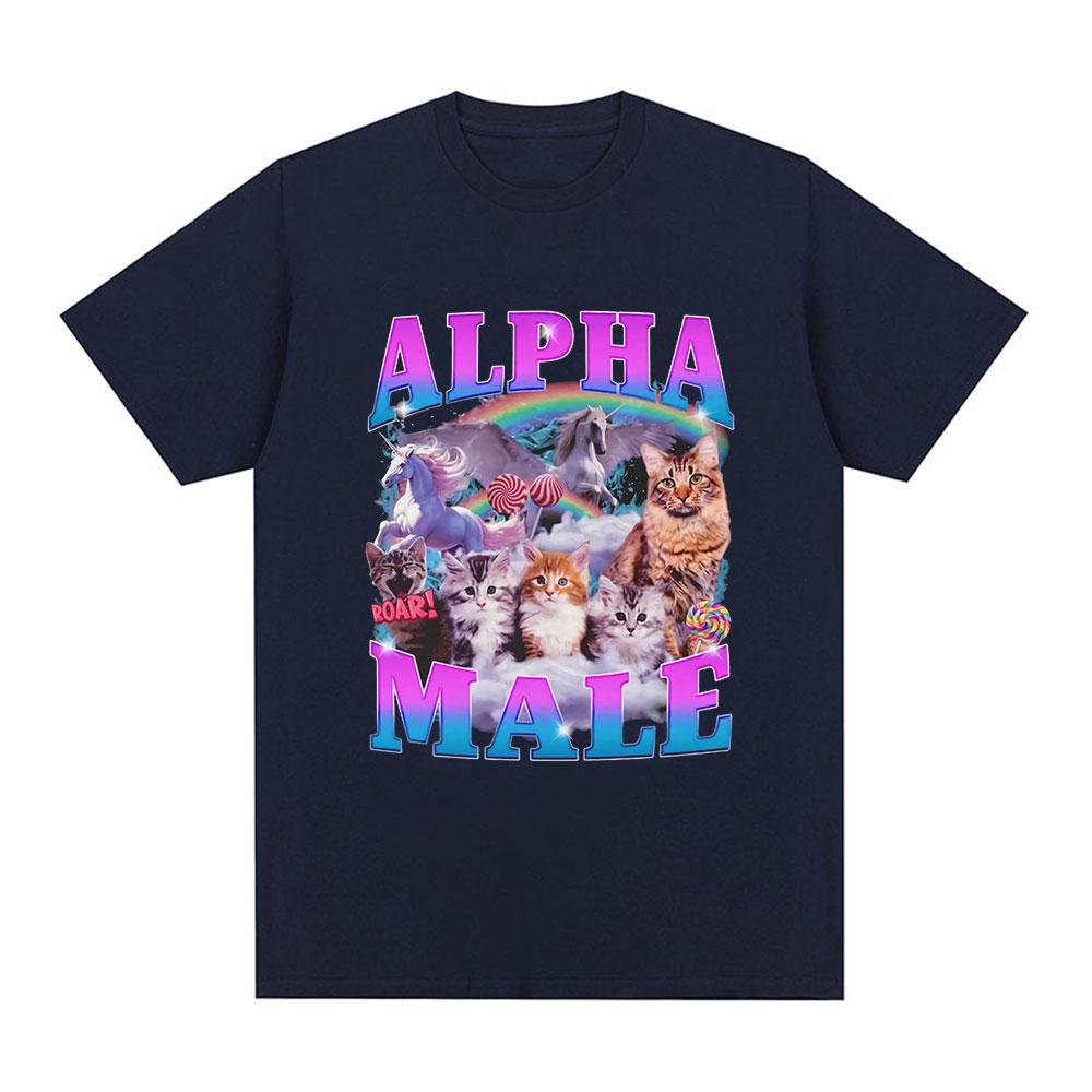 Alpha Male Kitten Cat Unicorn Rainbow Funny Meme Graphic T-shirt Men Women Fashion Short Sleeve T-shirts Cotton Casual T Shirts