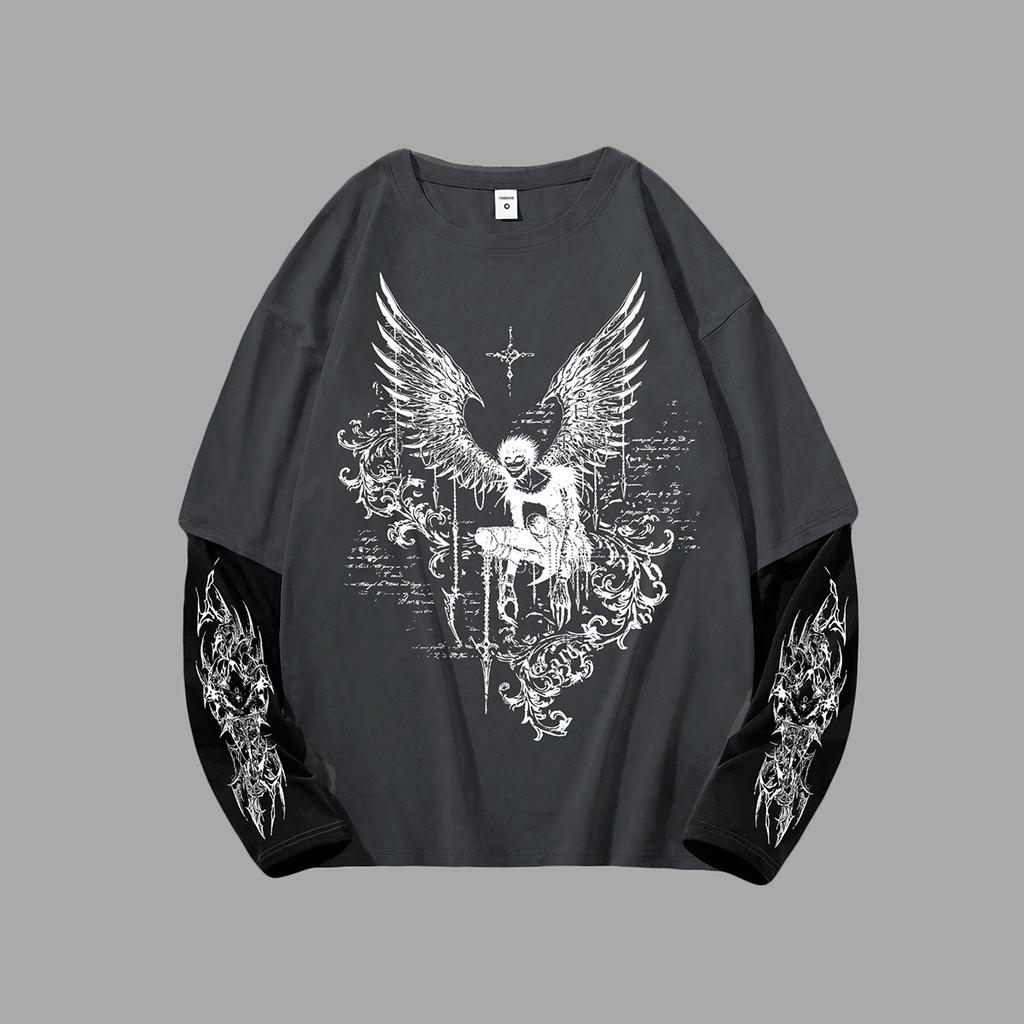 Мужская готическая футболка Y2k с принтом, оверсайз, с длинным рукавом, с круглым вырезом, уличная одежда, топ, весенняя посадка