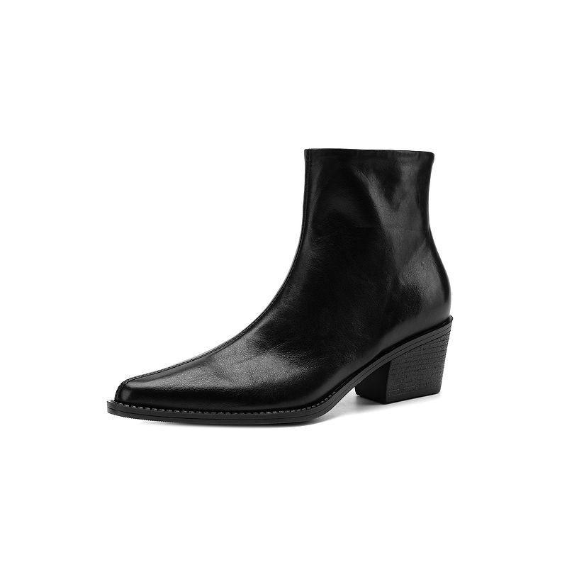 5.5CM Pointed Toe Chunky Heel Ankle Boots Women Fall Winter Fashion Simple Style Side Zip Dress
