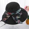 Female Summer Sun Hat Wide Brim Printing Bowknot Ribbon Foldable Soft Cap