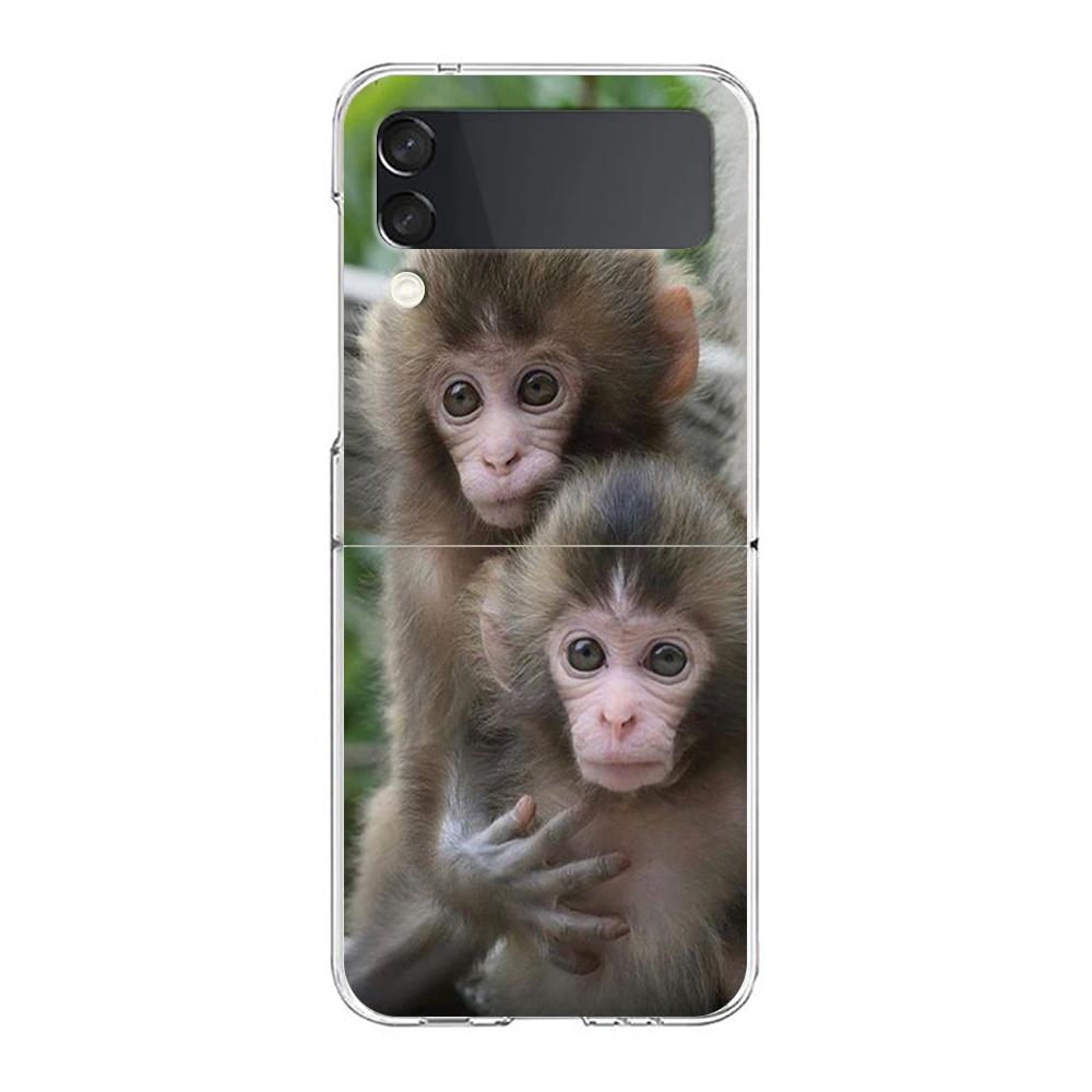 Transparent Phone Case For Samsung Galaxy Z Flip 3 4 5 6 7 Hard Folding PC Z Flip3 Flip4 Cover Cute Funny Monkey