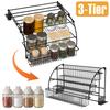 3-ярусная кухонная стойка для хранения Металлическая выдвижная полка для специй Большая вместимость Внутренняя полка-подставка для шкафа Домашний органайзер для бутылок с приправами