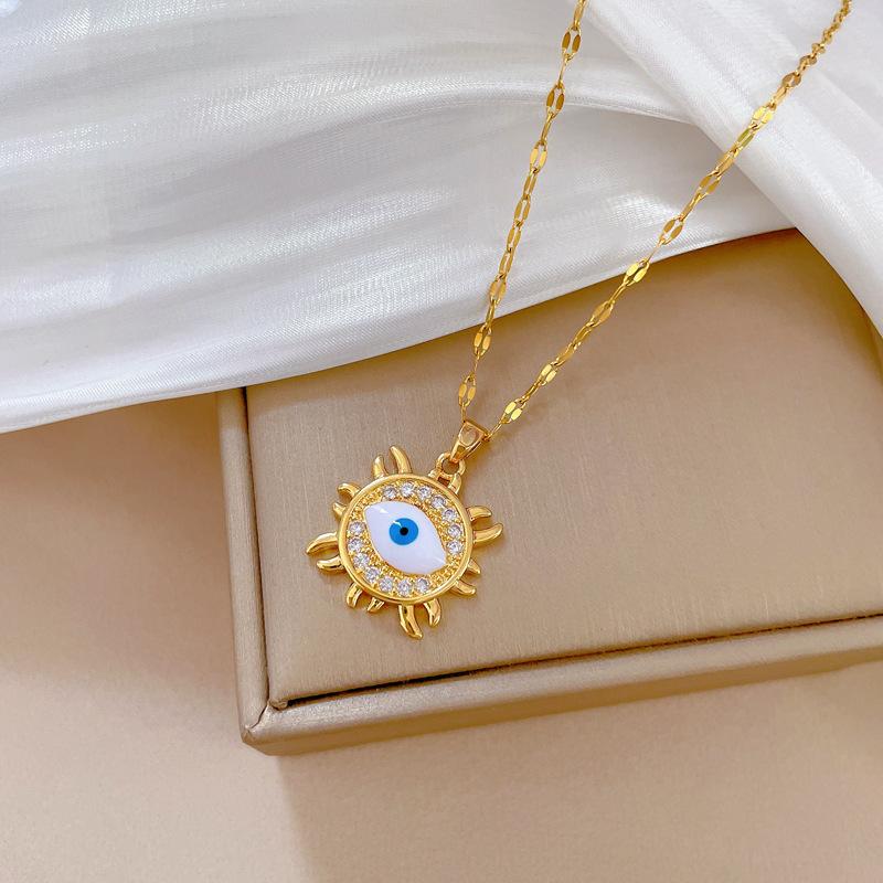 Devil'S Eye Light Luxury Temperament Gorgeous Full Diamond Necklace Women'S Versatile Clavicle Chain Titanium Steel Chain