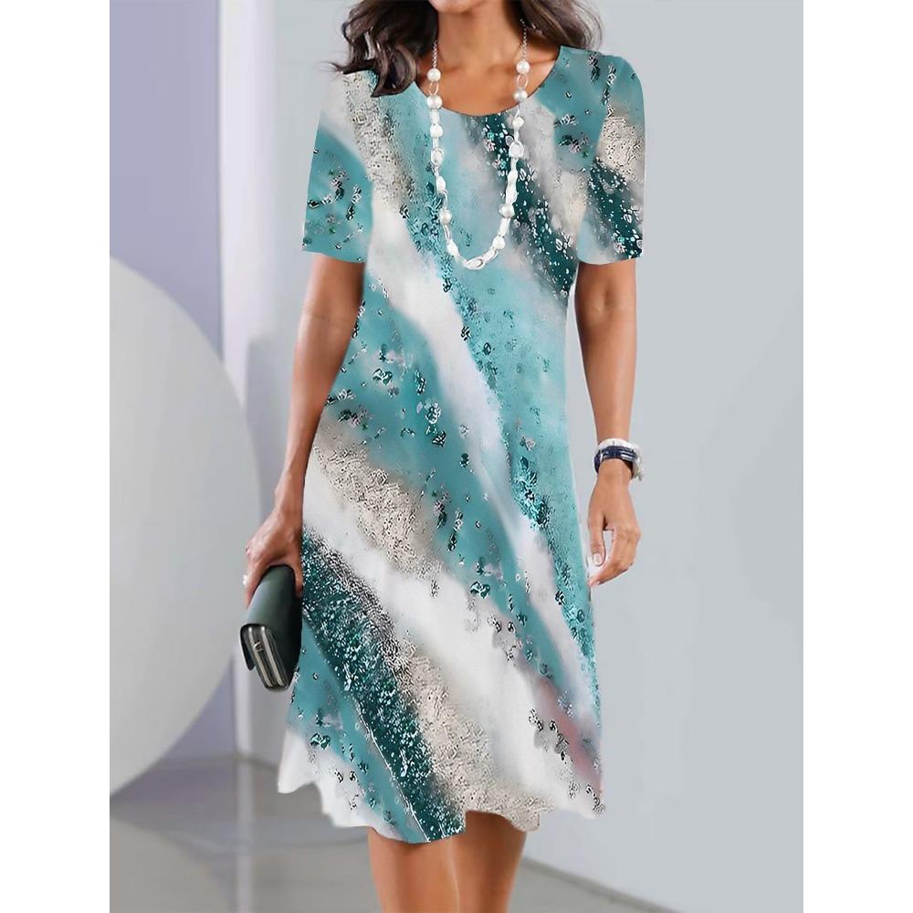 Новое женское платье, модное, универсальное, повседневное, свободное, с большим круглым вырезом, с коротким рукавом