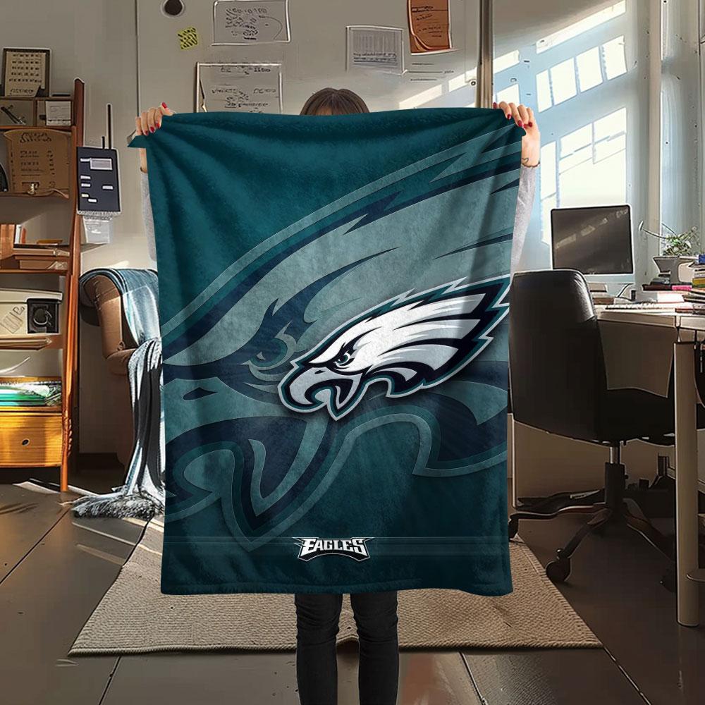 PHI Eagles Printed Flannel Blanket, soft throw for bedroom sofa, washable, fan merchandise, great gift.