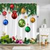 Christmas Balls Shower Curtain Colorful Xmas Balls Green Candy Canes Hanging On Pine Tree Branch for Christmas Ornament Branches