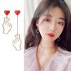 Trendy Korean Finger Heart Earring for Women Love Hand Gesture Asymmetry Stud Earrings Valentine's Day Collar Pendientes Bijoux