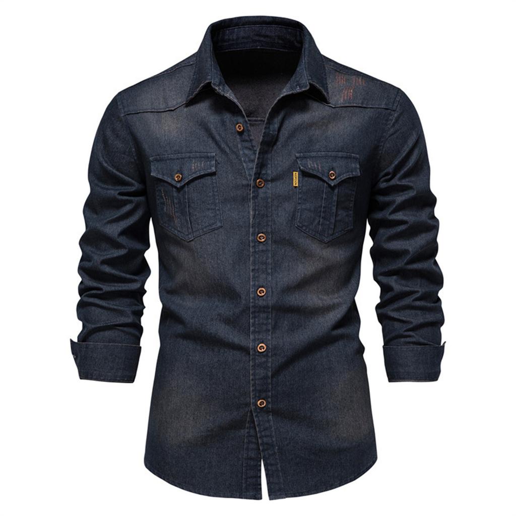 Us Denim No Iron Shirt Men's Casual Solid Color No Iron Men's Long Sleeved Shirt