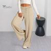 Женские повседневные брюки с эластичной резинкой и высокой талией, регулируемые на шнурке, прямые широкие брюки с карманами, однотонные длинные брюки