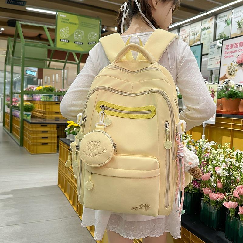 Школьный рюкзак школьный рюкзак женский однотонный свежий маленький рюкзак для учеников средней и старшей школы многосекционный рюкзак кампус рюкзак для студента