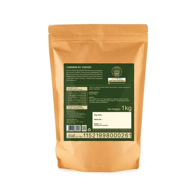 Two Brothers Organic Farms Bajra Atta 1kg Stone Ground Gluten Free Pearl Millet Flour for Healthy Fiber Rotis Pack of 1