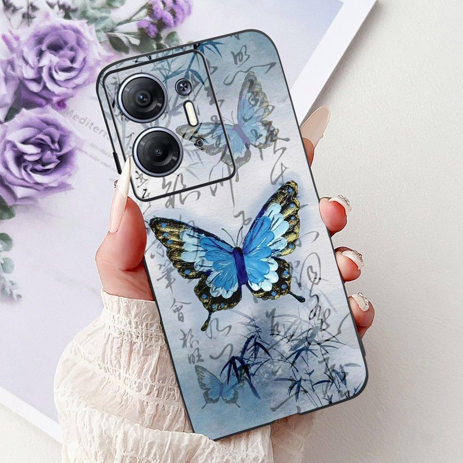 For Infinix Hot 30 5G Elegant Butterfly Cat Printed Phone Case For Infinix Hot30 5G X6832 Black Silicone Soft TPU Cases Bumpers