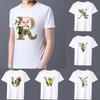 Men's Classic T-shirt Casual O-neck Golden Flower Lettern Printing Pattern Series Commuter All-match Breathable White Shirt