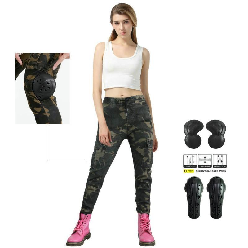 Womens Camo Motorcycle Riding Pants With Extended Protective Padding Fall Season