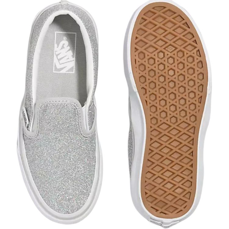 Vans Классические детские кроссовки Slip-On V Kids Glitter - серебристые детские кроссовки True-White VN0A5KXMX1K