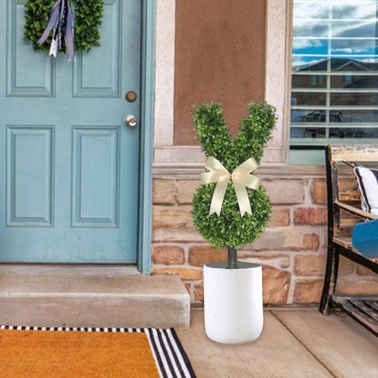 2 шт. Искусственное Топиарийное Дерево-Кролик с Шипом, УФ-Стойкое, Весенние Искусственные Кусты Самшита, Искусственные Кустарники в Форме Кролика для Сада, Патио, Крыльца, В Помещении