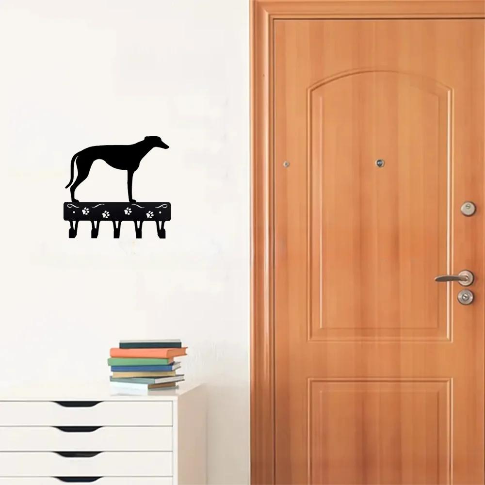 Greyhound Key Rack & Dog Leash Hanger - 9 Inch/6 Inch Metal Wall Art for Wall-mounted Hooks - Stylish Key Holder Artwork
