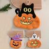 Halloween Pumpkin Coral Fleece Hand Towel - Cute Pumpkin Design, Polyester, Perfect for Kitchen, Bathroom, and Party Decorations