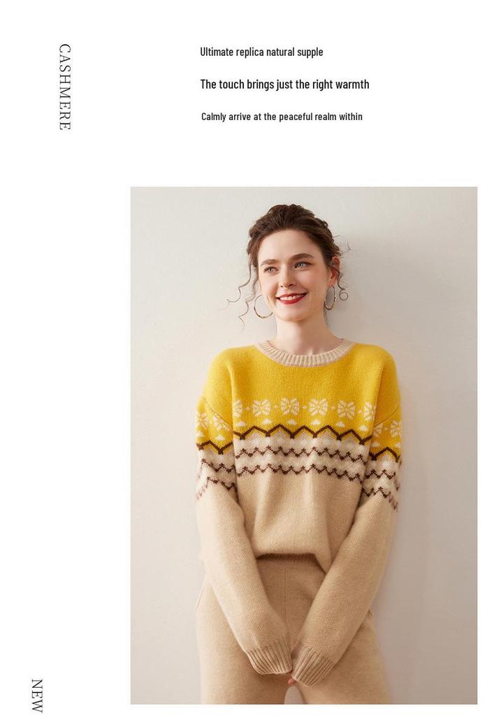 Women's Simple Fair Isle Snowflake Cashmere Sweater - Autumn/Winter Knitwear Pullover