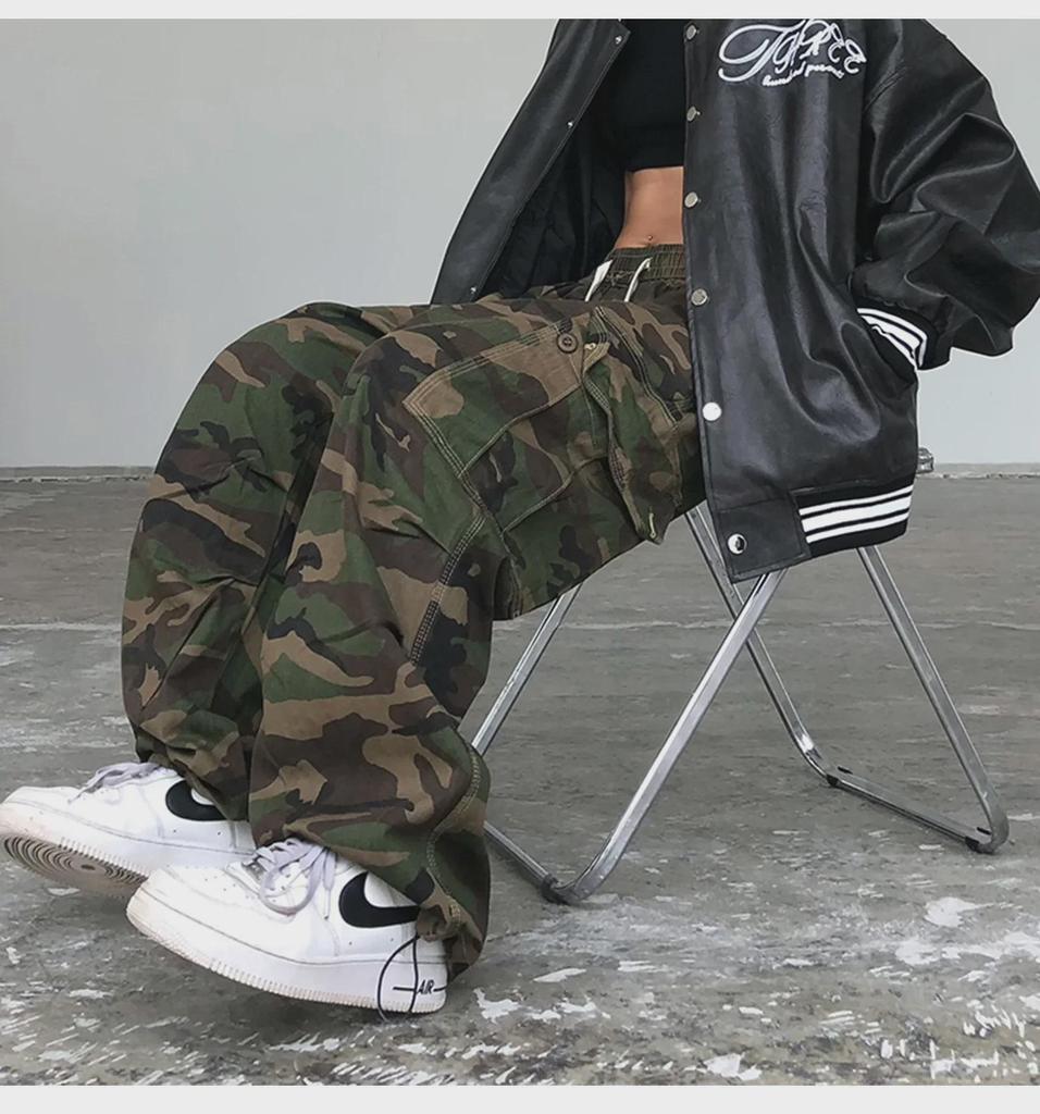 Унисекс Американский уличный ретро камуфляжный комбинезон с широкими штанинами и большими карманами