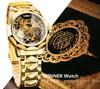 Полигональные мужские механические часы Fashiona Hollowed Out Automatic Watch из нержавеющей стали Skeleton Wristwatches Gold Color Relojes