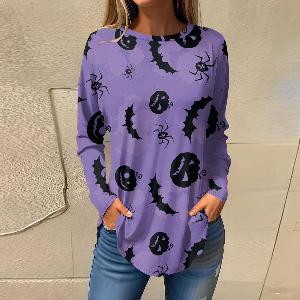 Tee Shirts For Women Fall Casual Long Sleeve Shirts Sweatshirt Halloween Printing Top Pullover