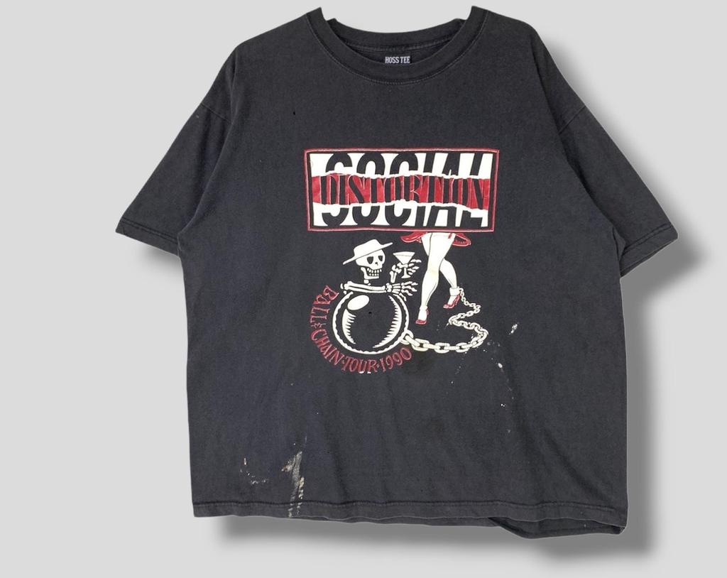 Винтажная футболка Social distortion с шариковой цепочкой, тур, потертая, панк-рок, концертный тур, футболка группы, черная, XLarge