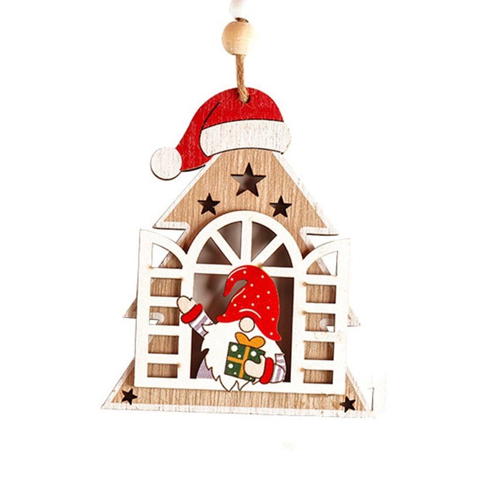 Santa Wooden House Faceless Pendant Pentagram Christmas Decorations Party