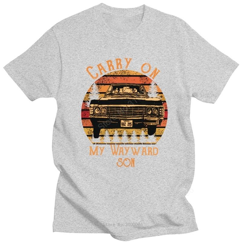 Vintage Carry On My Wayward Son Tshirt Unisex Cotton Fashion Tshirt Oneck Short Sleeved Supernatural Tee Shirt Fitted Clothing