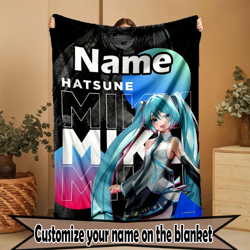 Custom Name Personalized Hatsune Miku Print Blanket, Home Decor, Bedroom, Sofa, Camping, Couch, Gifts for Birthday Christmas