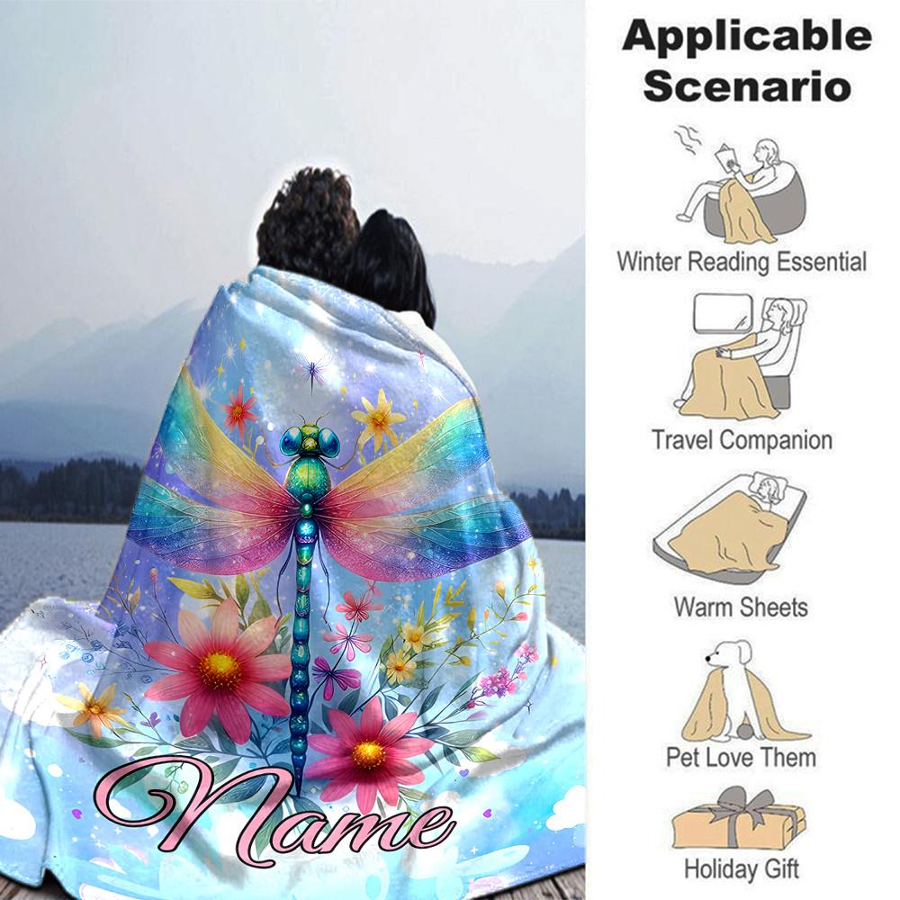 Colorful Dragonfly In A Magical Garden Lightweight Customize Text Warmthful Decor Suitable For Sofa Couch Office Bed Picnics For All Occasions Modern