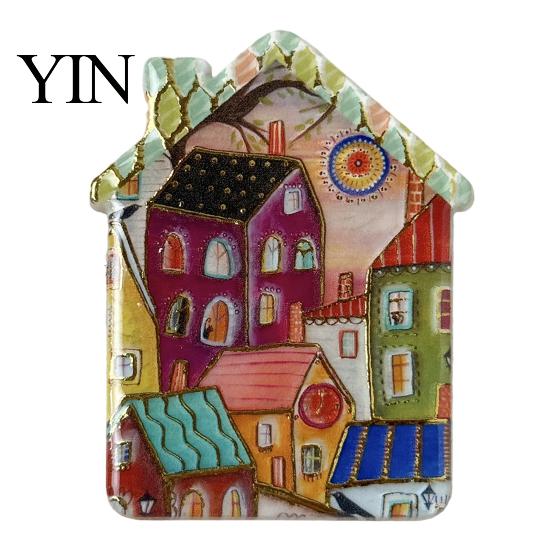 Metal Cabinet Magnets Vintage House Refrigerator Magnet, Colorful Fairy Tale Town Magnetic Fridge Decoration Kitchen Accessories Lockers Decorative