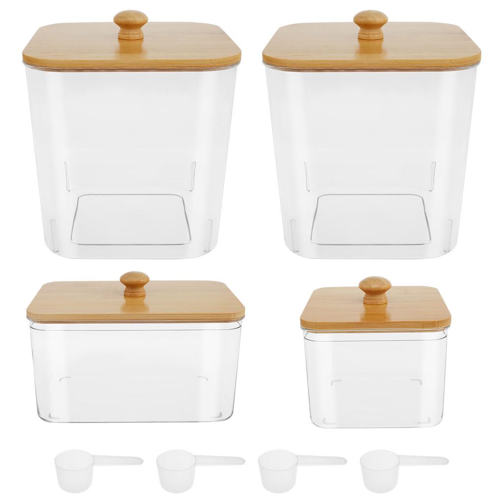 4 Pcs Laundry Pods Container with Bamboo Lid Clear Dryer Sheet Holder Laundry Powder Scent Beads Container Laundry Room